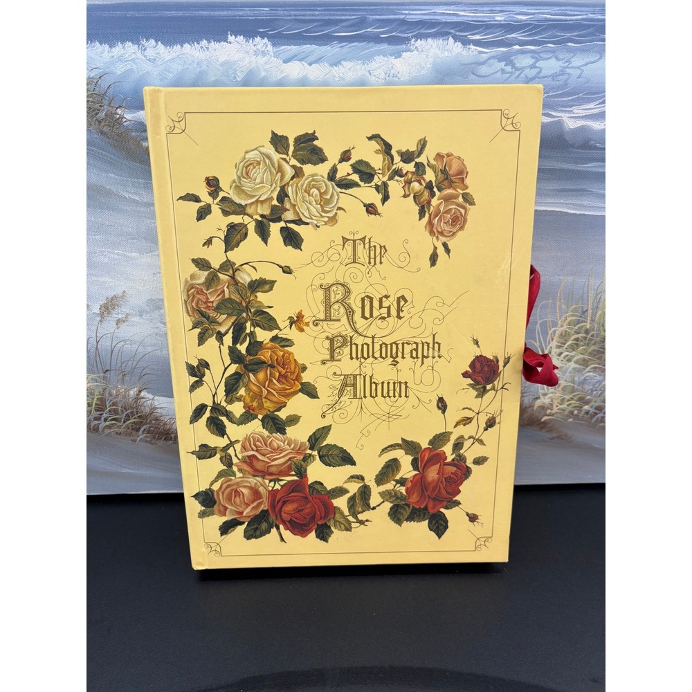 The Rose Photograph Album Vintage Floral Hardcover Ribbon Tie Cream 11.5x8.25in